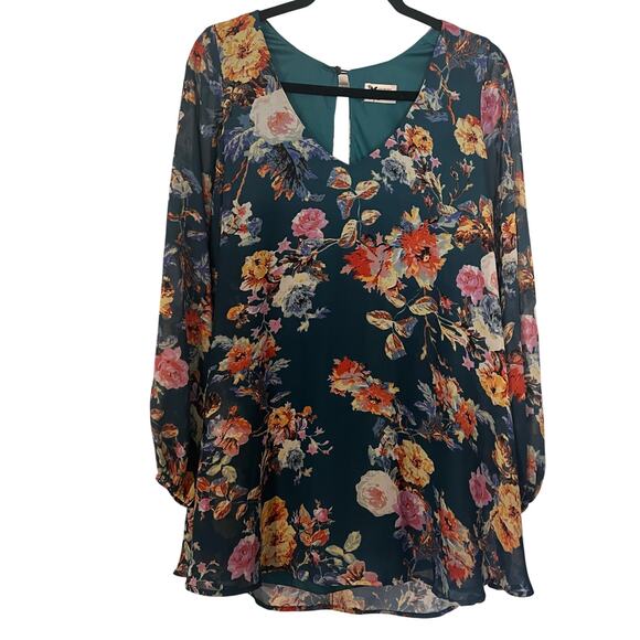 Show Me‎ Your MuMu Teal Floral Tunic Size Medium - Picture 1 of 8